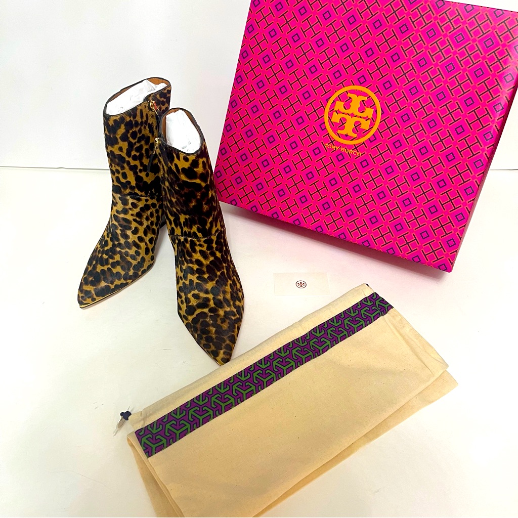 Tory Burch Lila Genuine Leopard Print Calf Hair Pointed Toe Bootie/ New! Reemoly